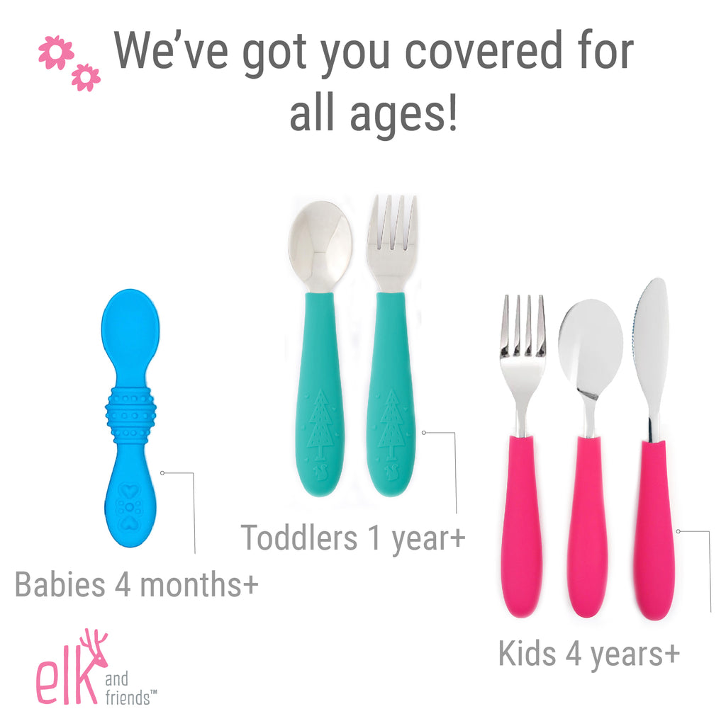 Elk and Friends Kids Silverware with Silicone Handle