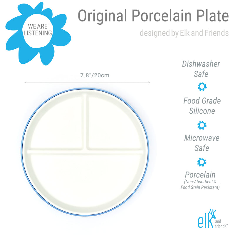 7.8"/20cm Porcelain White Divided Plates with Silicone Sleeves