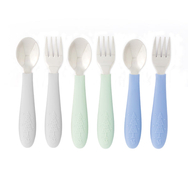 Babies/Toddler Stainless Steel Spoons + Forks with Silicone Handle