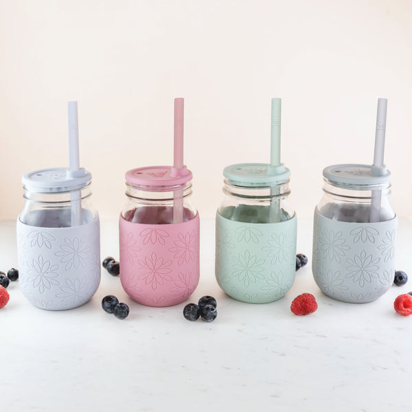 Elk and Friends Kids & Toddler Cups, The Original Glass Mason jars 8 oz  with Silicone Sleeves & Silicone Straws with Stoppers, Smoothie Cups, Spill  Proof Sip…