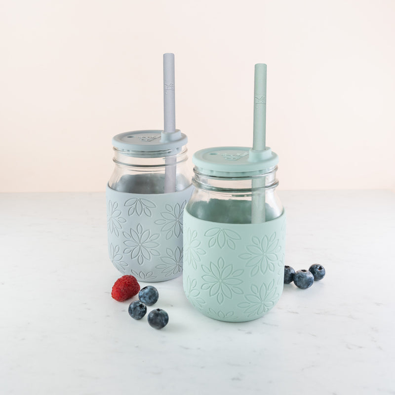 16oz Glass Mason Jar Drinking Tumblers with Silicone Lid