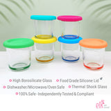 4oz Glass Baby Food Storage Jars | Food Grade Silicone Lids | Set of 12 | Bright Colors