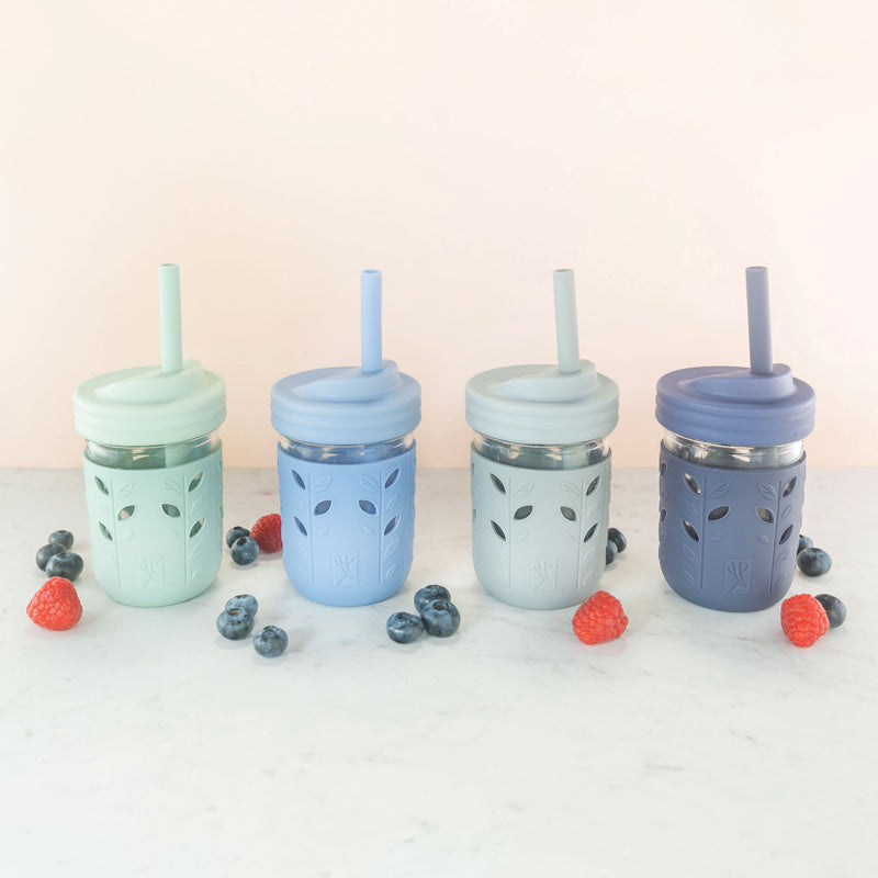 Spill-Proof Durable Stainless Steel Kids Toddler Straw Cups - 4 Pack 8 oz
