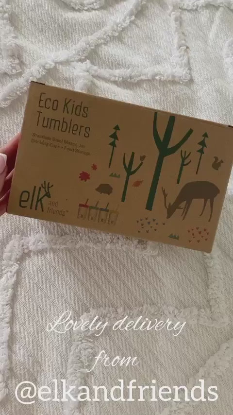 ELK and FRIENDS Eco Kids Glass & Silicon Tumblers Lids Straws Set of 3 New