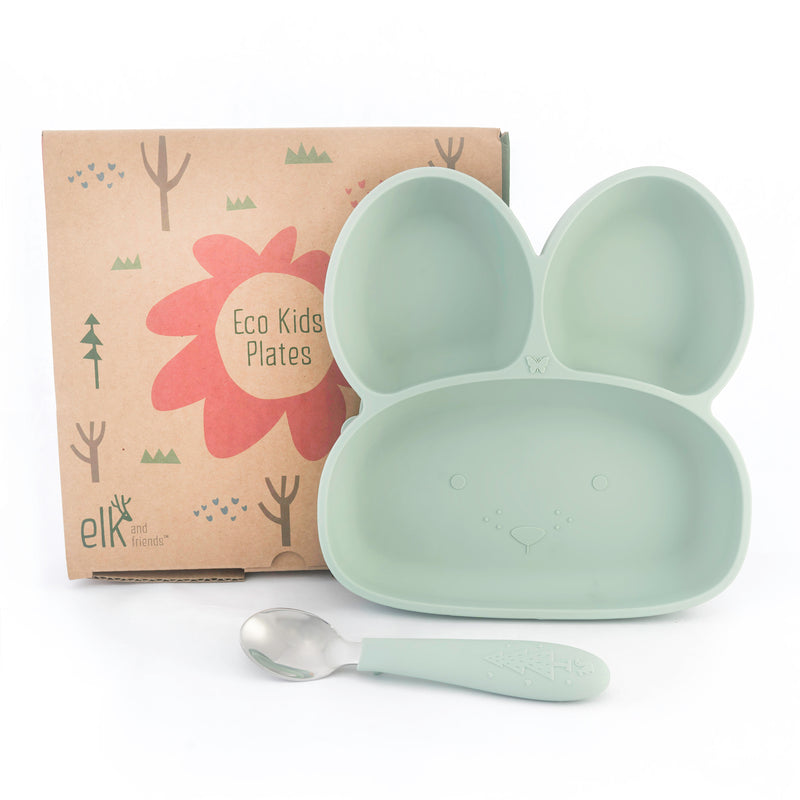 Bunny Silicone Suction Toddler Baby Plate + Spoon – Elk and Friends