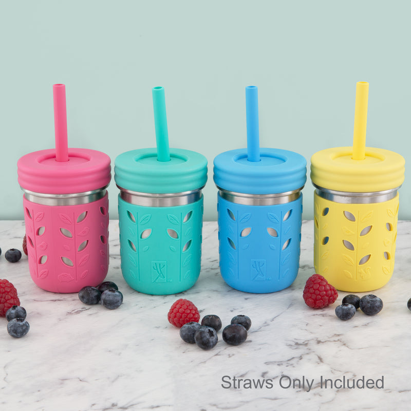 Elk and Friends Stainless Steel Cups, Mason Jar 10oz, Kids & Toddler Cups  with Silicone Sleeves & Silicone Straws with Stopper