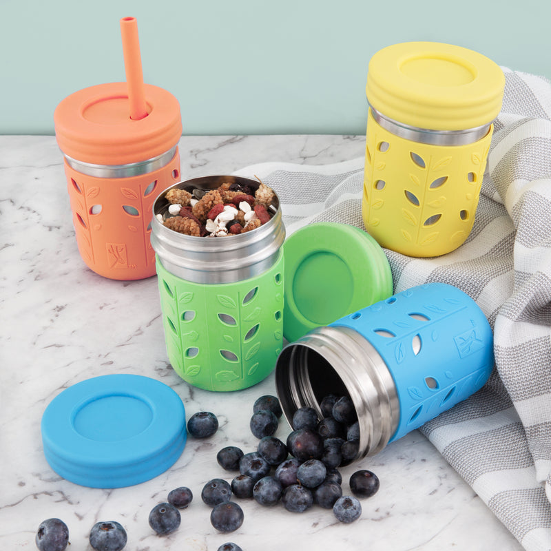 Elk and Friends Smoothie Cups For Kids & Toddler | The Original Glass Mason  Jars 12 oz with Silicone Sleeves & Straws |Spill Proof
