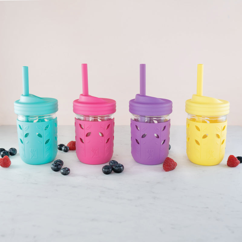 Elk and Friends Kids & Toddler Cups | The Original Glass Mason Jars 12 oz  with Silicone Sleeves & Silicone Straws | Smoothie Cups | Spill Proof Cups