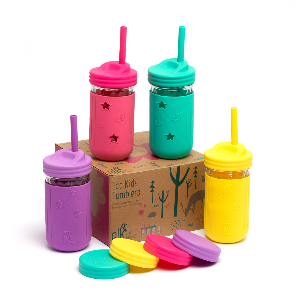 15 Oz. Mason Jar Mugs with Handle, Tin Lid and Plastic Straws, Old Fashion  Drinking Glasses, Set of 4 Colors