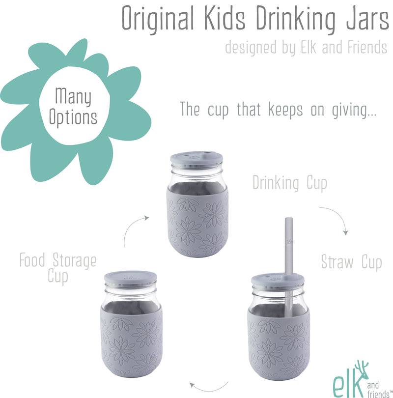 BERK Products 28 oz Plastic Mason Jar Cup w/straw gray lid (60 count)