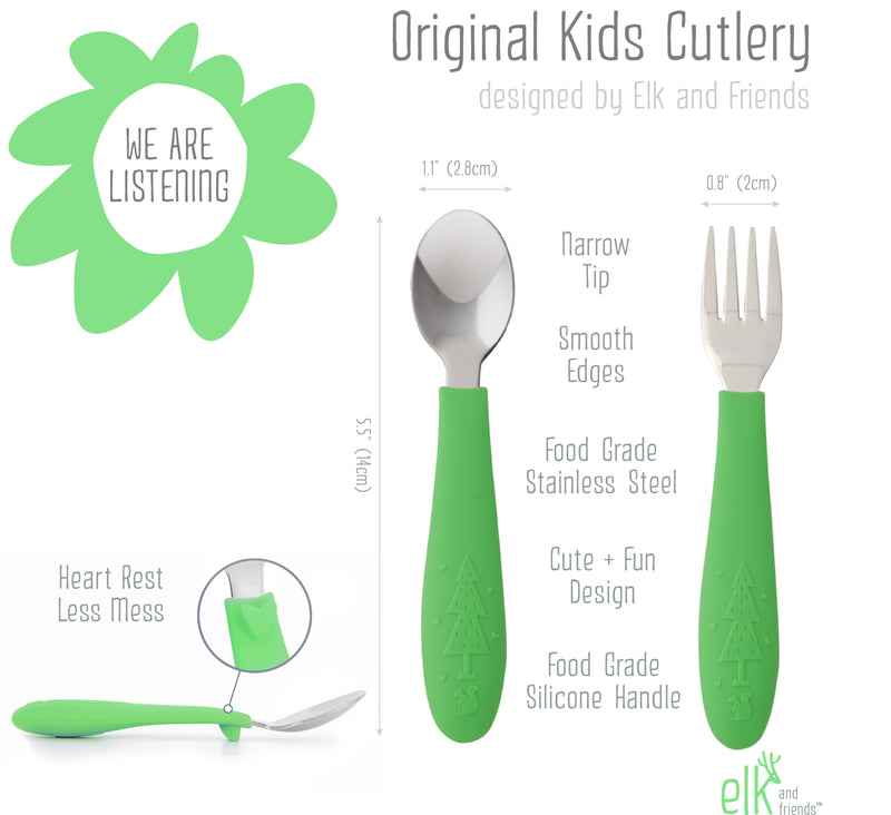 Baby Utensils Spoons Forks 2 Set, Cute Toddlers Feeding Training